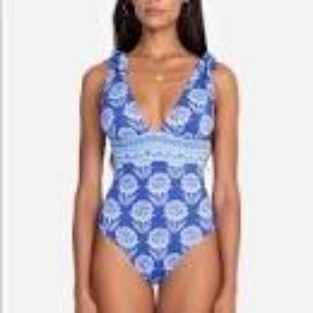 Johnny Was Yao Tie-Strap One Piece Swimsuit, L, NWT